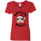 Happy Husky Holidays Women's 100% Cotton V-Neck T-Shirt