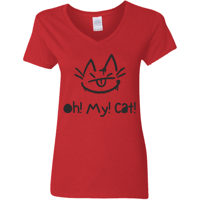 Oh! My! Cat! Women's V-Neck 100% Cotton T-Shirt