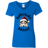 Happy Husky Holidays Women's 100% Cotton V-Neck T-Shirt