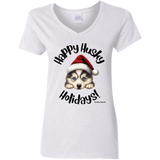 Happy Husky Holidays Women's 100% Cotton V-Neck T-Shirt